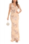 summer new two colors sequin embroidered mesh patchwork micro-elastic v-neck backless tied zip-up tassel elegant high quality maxi dress_Beige