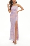 s-2xl summer new plus size 3 colors sequin decor lining design micro-elastic low-cut backless sling zip-up high split sexy elegant high quality maxi dress_White_Blue_Pink