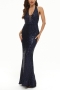 s-2xl summer new plus size 4 colors sequin decor mesh patchwork lining design stretch halter-neck zip-up fishtail elegant high quality maxi dress_Rose Red_Dark Blue