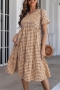 summer new 4 colors plaid printing non-stretch v-neck casual midi dress_Black_Blue_Yellow_Khaki 