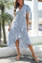 summer new two colors leopard printing non-stretch v-neck high split ruffle stylish bohemian vacation style midi dress_Blue