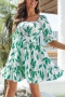 summer new three colors leaf batch printing non-stretch hollow out lace-up sexy vacation style mini dress (wearable front and back)_Blue_Yellow_Green
