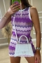 summer new two colors knitted stitching high stretch sleeveless sexy bodycon mini dress_Purple
