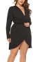 xl-6xl plus size spring & summer new 3 colors solid color stretch deep-v-neck shirring irregular stylish simple mini dres_Black