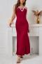 s-2xl plus size summer new 3 colors solid color high stretch sleeveless zip-up elegant maxi dress_Black_Purple_Red