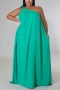 xl-4xl plus size summer new solid color inelastic single sleeve shirring swing stylish simple maxi dress_Black_Magenta_Green