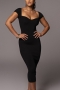 summer new stylish five colors solid color stretch slim sexy midi dress_Black