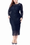 xl-6xl plus size spring & summer new lace solid color patchwork inelastic long sleeve crew neck slim zip-up stylish high quality sexy midi dress(with lining)_Black_White_Red_Rose Red_Dark Blue