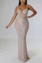 s-2xl summer new plus size 4 colors rhinestone decor see through mesh stretch underwire backless zip-up sling sexy maxi dress (without panties)_Black_White_Beige_Khaki