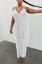 summer new stylish 8-colors sling solid color slight stretch plus size hollow sexy maxi dress_Black_White