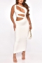 summer new stylish 3-colors solid color one shoulder hollow slim slight stretch plus size sexy maxi dress_Black_White