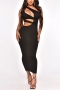 summer new stylish 3-colors solid color one shoulder hollow slim slight stretch plus size sexy maxi dress_Black