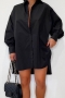 s-2xl plus size spring & summer new 4 colors inelastic long sleeve turndown collar single breasted irregular stylish simple mini dress_Black