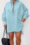 s-2xl plus size spring & summer new 4 colors inelastic long sleeve turndown collar single breasted irregular stylish simple mini dress_Black_Sky Blue