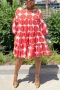summer new stylish 6 colors polka dot printing plus size loose slight stretch pleated casual midi dress_Red