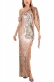 summer new 2 colors sequin decor stretch sloping shoulder high slit stylish sexy maxi dress_Multicolor_Gold