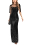 summer new 2 colors sequin mesh patchwork stretch tassel decor slim stylish high quality sexy maxi dress_Black