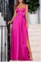 summer new stylish slight stretch sling single-breasted zip-up slit with padded backless sexy maxi dress_Black_Magenta