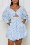 autumn new stylish 6 colors simple plaid printing hollow plus size pocket non-stretch casual mini dress_Light Green_Beige_Blue