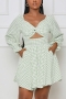 autumn new stylish 6 colors simple plaid printing hollow plus size pocket non-stretch casual mini dress_Light Green