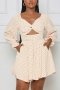 autumn new stylish 6 colors simple plaid printing hollow plus size pocket non-stretch casual mini dress_Light Green_Beige