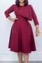 s-3xl plus size spring new 3 colors stretch solid color crew neck back zip-up casual midi dress_Rose Red