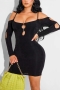 summer new stylish 3 colors high stretch hollow rhinestone decor sling backless bodycon sexy mini dress_Black