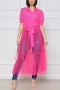 s-2xl plus size summer new 3 colors inelastic single-breasted see through mesh spliced with belt sexy midi dress(without pants)_Black_White_Magenta