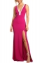 summer new stylish rhinestone v-neck high slits plus size backless zip-up slight stretch high quality sexy maxi dress_Black_Magenta