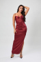xs-l summer new 5 colors satin stretch underwire padded sling high slit zip-up shirring stylish sexy midi dress_Black_White_Dark Green_Rose Red