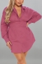 xl-5xl plus size autumn new stylish 7 colors simple solid color single breasted non-stretch loose casual mini dress_Black_Red_Dark Blue_Orange_Yellow_Darkviolet