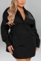 xl-5xl plus size autumn new stylish 7 colors simple solid color single breasted non-stretch loose casual mini dress_Black
