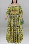 xl-5xl plus size summer new stylish 5 colors off-shoulder batch printing loose belt slight stretch casual maxi dress_Black_Purple_Red_Yellow