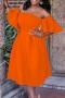 s-3xl plus size summer new 4 colors micro-elastic solid color off shoulder zip-up swing stylish classic midi dress_White_Sky Blue_Orange