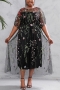 m-4xl plus size summer new stylish mesh see-through embroidery slight stretch high quality elegant maxi dress(with lined)_Black