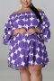 xl-5xl plus size summer new 5 colors stylish polka dot batch printing off-shoulder loose non-stretch casual midi dress_Black_Purple