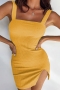 summer new 4 colors ribbed knit stretch backless sling notched hem sexy bodycon mini dress_Black_Pink_Yellow