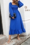autumn new stylish 5-colors solid color pleated chiffon flared sleeve slight stretch casual midi dress_Black_Rose Red_Blue