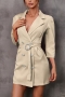 s-2xl autumn plus size new 5 colors rhinestone decor inelastic long sleeve suit collar double breasted stylish classic mini dress(with belt)_Black_White_Purple_Beige