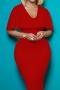 s-3xl plus size summer new 4 colors stretch short sleeve v-neck slit zip-up bodycon stylish classic midi dress_White_Red