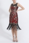 s-2xl retro new plus-size high-quality 5 colors sequins combination peacock pattern tassel slight-stretch prom party midi evening dress_Black_Dark Green_Red