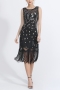 s-2xl retro new plus-size high-quality 5 colors sequins combination peacock pattern tassel slight-stretch prom party midi evening dress_Black