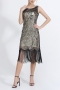 s-2xl retro new plus-size high-quality 5 colors sequins combination peacock pattern tassel slight-stretch prom party midi evening dress_Black_Dark Green_Red_Beige