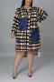 l-5xl plus size autumn new stylish four colors lapel lattice printing long sleeve with pocket inelastic casual midi dress_White_Pink_Yellow_Khaki 
