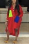 autumn new stylish three colors contrast color lapel long sleeve button with pocket inelastic slit plus size casual midi dress_White_Light Green_Red