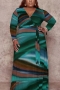 xl-5xl plus size autumn new stylish six colors v-neck long sleeve with lace-up belt stretch casual maxi dress_Dark Green