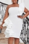 s-3xl plus size summer new 4 colors stretch ruffle slit bodycon stylish classic midi dress_White