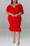 xl-5xl plus size summer new 7 colors high stretch v-neck short sleeves ruffle stylish midi dress_Black_Dark Green_Red