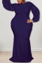 xl-5xl plus size autumn new 8 colors stretch sequin long sleeves back zip-up slim stylish maxi dress_Rose Red_Blue_Dark Blue