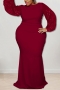 xl-5xl plus size autumn new 8 colors stretch sequin long sleeves back zip-up slim stylish maxi dress_Rose Red